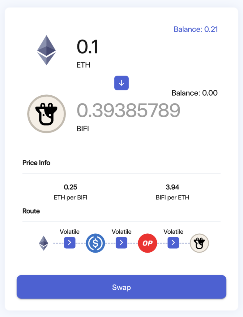 velodrome swap coin selected